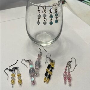 Crystal bead dangle earrings 6 pairs multiple colors